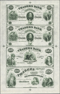 United States Of America: Uncut Sheet Of 4 Pcs 1880s 2x 20, 50 And 100 Dollars 18xx Traders Bank P. - Andere & Zonder Classificatie