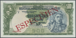 Uruguay: 500 Pesos 1939 Specimen P. 40s, Zero Serial Numbers, Red Specimen Overprint, Light Handling - Uruguay