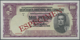 Uruguay: 1000 Pesos 1939 Specimen P. 41s, Zero Serial Numbers, Red Specimen Overprint, Light Handlin - Uruguay