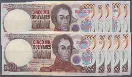 Venezuela: Set Of 10 Pcs 5000 Bolivares 1998 P. 78s, With Watermark, Zero Serial Numbers, Without Sp - Venezuela