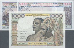 West African States / West-Afrikanische Staaten: Set With 3 Banknotes Comprising 5000 Francs 1981 Le - West-Afrikaanse Staten