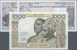 West African States / West-Afrikanische Staaten: Set With 3 Banknotes Comprising 5000 Francs 1981 Le - États D'Afrique De L'Ouest