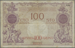 Yugoslavia / Jugoslavien: 100 Dinara = 400 Kronen ND(1919), P.19, Several Folds And Stains Along The - Joegoslavië