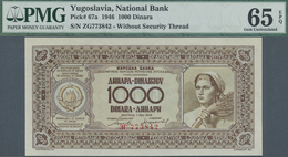 Yugoslavia / Jugoslavien: 1000 Dinara 1946, P.67a In Perfect Condition, PMG Graded 65 Gem Uncirculat - Yugoslavia