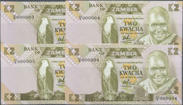 Zambia / Sambia: Set Of 4 Consecutive Notes 2 Kwacha ND(1980-88) P. 24, With Interesting Low Serial - Zambia