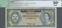 Belize: 10 Dollars ND(1975) Specimen Proof P. 36sp, ICG Graded 50* EF/AU. - Belize