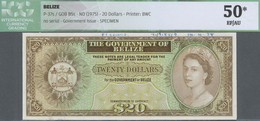 Belize: 20 Dollars ND(1975) Specimen Proof P. 37sp, ICG Graded 50* EF/AU. - Belize