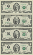 United States Of America: Uncut Sheet Of 4 Notes 2 Dollars 1976 Replacement P. 461* In Original Fold - Altri & Non Classificati