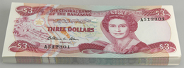 Bahamas: Bundle With 100 Pcs. 3 Dollars ND(1986) With Running Serial Numbers, P. 44 In UNC Condition - Bahamas