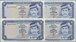 Brunei: Set With 52 Banknotes 1 Ringgit 1976-1988, P.6a-d In F To VF Condition (52 Pcs.) - Brunei