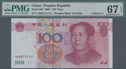 China: Set Of 10 Pcs 100 Yuan 2005 P. 907 With Interesting Serial Numbers, All PMG Graded, Containin - Chine