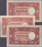 Italy / Italien: Set Of 3 Notes 500 Lire 1943 & 1944 P. 70a, Bi466 In Nice Condition Without Holes, - Andere & Zonder Classificatie