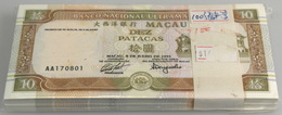 Macau / Macao: Full Bundle Of 100 Pcs 10 Patacas 2001 P. 76a In UNC. (100 Pcs) - Macau