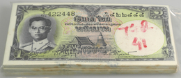 Thailand: Bundle Of 100 Banknotes 1 Baht ND P. 74 With Light Staining At Borders Due To Storage, In - Thaïlande