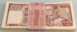 Thailand: Bundle With 100 Pcs. 100 Baht ND(1978), P.89 With Running Serial Numbers In AUNC/UNC Condi - Thailand