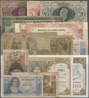 Alle Welt: Large Set Of 28 Pcs Fench Colony Banknotes Containing MARTINIQUE: 2x 100 Francs P. 19, 4x - Other & Unclassified