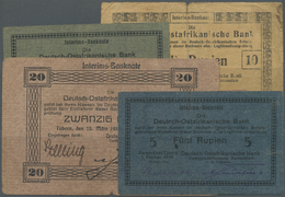 Deutschland - Kolonien: Set Of 4 Banknotes German East Africa, Containing 5 Rupees 1916, 5 Rupees 19 - Altri & Non Classificati