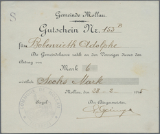 Deutschland - Notgeld - Elsass-Lothringen: Mollau, Oberelsass, Gemeinde, 6 Mark, 28.2.1915, 21 Mark, - Autres & Non Classés