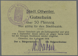 Deutschland - Notgeld - Saarland: Ottweiler, Stadt, 50 Pf., 4.8.1914, Kartonpapier Mit Leinenpressun - [ 8] Saarland - Saar