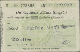 Deutschland - Notgeld - Sachsen: Zöblitz, Girokasse, 50 Mio. Mark, 18.8.1923, Nennwert Nicht Bei Kel - [11] Emissioni Locali