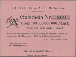 Deutschland - Notgeld - Württemberg: Blaubeuren, J. G. Lieb, 10 Mrd. Mark, 7.11.1923, 20 Mrd. Mark, - [11] Local Banknote Issues