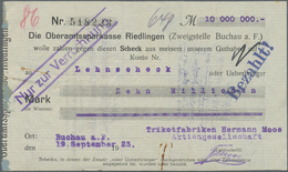 Deutschland - Notgeld - Württemberg: Buchau, Trikotfabrik Hermann Moos, 10 Mio. Mark, 10.9.1923, 19. - [11] Emissions Locales