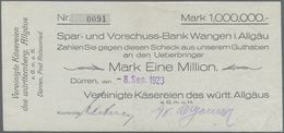 Deutschland - Notgeld - Württemberg: Dürren, Vereinigte Käsereien EGmbH, 1, 4 X 5, 4 X 10, 2 X 20 Mi - [11] Local Banknote Issues