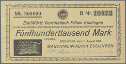 Deutschland - Notgeld - Württemberg: Esslingen, Maschinenfabrik Esslingen, 500, 1000 Mark, 2.10.1922 - [11] Local Banknote Issues