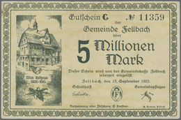 Deutschland - Notgeld - Württemberg: Fellbach, Gemeinde, 1, 5, 10 Mio. Mark, 15.9.1923, 1, 5, 10, 20 - [11] Emissions Locales