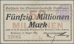 Deutschland - Notgeld - Württemberg: Gerabronn, Oberamtssparkasse, 3 X 5, 20, 2 X 50 Mio. Mark, 31.8 - [11] Local Banknote Issues