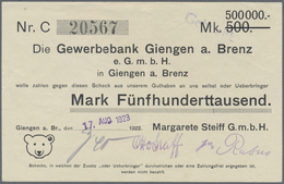 Deutschland - Notgeld - Württemberg: Giengen, Margarete Steiff GmbH, 500 Tsd. Mark, 17.8.1923, 1 Mio - [11] Lokale Uitgaven