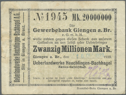 Deutschland - Notgeld - Württemberg: Giengen, Ueberlandwerke, 20 Mio. Mark, 16.10.1923 (Datum Gestem - [11] Emissions Locales