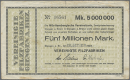 Deutschland - Notgeld - Württemberg: Giengen, Vereinigte Filzfabriken, 1, 5 Mio. Mark, 20.9.1923, Er - [11] Emissions Locales