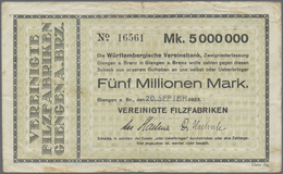 Deutschland - Notgeld - Württemberg: Giengen, Vereinigte Filzfabriken, 1, 5 Mio. Mark, 20.9.1923, Er - [11] Emissioni Locali