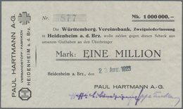 Deutschland - Notgeld - Württemberg: Heidenheim, Paul Hartmann AG, 2 X 1 Mio. Mark, O. D. (blanko), - [11] Emissioni Locali