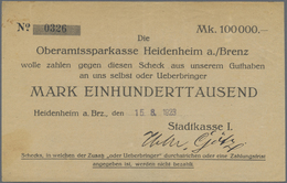 Deutschland - Notgeld - Württemberg: Heidenheim, Stadtkasse, 100 Tsd. Mark, 15.8.1923, Datum Gestemp - [11] Emissions Locales