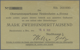 Deutschland - Notgeld - Württemberg: Heidenheim, Stadtkasse, 200 Tsd. Mark, 18.8.1923 (Datum Gestemp - [11] Emissioni Locali