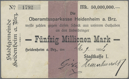 Deutschland - Notgeld - Württemberg: Heidenheim, Stadtkasse, 50 Mio. Mark, 26.9.1923 (Datum Handschr - [11] Emissions Locales