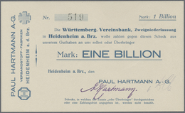 Deutschland - Notgeld - Württemberg: Heidenheim, Paul Hartmann AG, 1, 2 Billionen Mark, O. D., 1 Bil - [11] Emissioni Locali