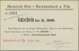 Deutschland - Notgeld - Württemberg: Reichenbach/Fils, Heinrich Otto, 50, 100, 200, 300, 500 Tsd. Ma - [11] Emissioni Locali