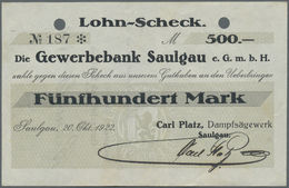 Deutschland - Notgeld - Württemberg: Saulgau, Carl Platz, 500, 1000 Mark, 20.10.1922; Dito, AOK, 2 X - [11] Emissions Locales