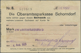 Deutschland - Notgeld - Württemberg: Schorndorf, Oberamtssparkasse, 20 Tsd. Mark, 4.8.1923, Eigensch - [11] Emissions Locales