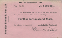 Deutschland - Notgeld - Württemberg: Ulm, Gebrüder Eberhardt, Pflugfabrik, 500 Tsd. Mark, 25.8.1923, - [11] Local Banknote Issues