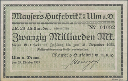 Deutschland - Notgeld - Württemberg: Ulm, Mayser's Hutfabrik GmbH, 10, 20, 50 Mrd. Mark, 25.10.1923, - [11] Local Banknote Issues