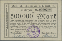 Deutschland - Notgeld - Württemberg: Vaihingen A. D. Fildern, Gemeinde, 500 Tsd., 1, 5, 10, 2 X 20, - [11] Local Banknote Issues
