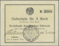 Deutschland - Notgeld - Ehemalige Ostgebiete: Schwetz, Westpreußen, 0,25, 0,50, 1, 3 Mark, 4.8.1914, - Andere & Zonder Classificatie