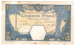 BANQUE DE L'AFRIQUE OCCIDENTALE 50 FRANCS 14 03 1929 PRESSATO E LAVATO RARO LOTTO 1475 - Unclassified