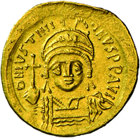 Iustinianus I. (527 - 565): Gold-Solidus (542-565 N. Chr.), Konstantinopel; 4,39 G, Sommer 4.3, Sear - Byzantines