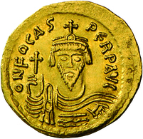 Phocas (602 - 610): Gold-Solidus, (ca. 603 N. Chr.) Konstantinopel; 4,45 G, Sommer 9.3, Sear 616, MI - Byzantines