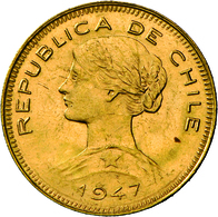 Chile - Anlagegold: 100 Pesos 1947, Gold 900/1000, 20,34 G, Friedberg 54, Kl. Kratzer, Sehr Schön-vo - Cile